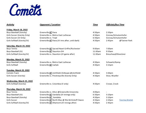 March 18-26 Comets Sports Schedule | Sports#