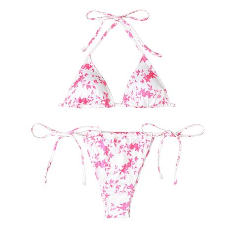 NIEWTR Women S Floral Print 2 Piece Swimsuits Cute Bikini Set Halter