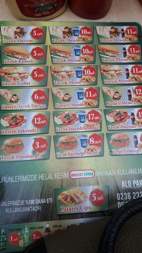 Menu at Tadım Döner Manisa