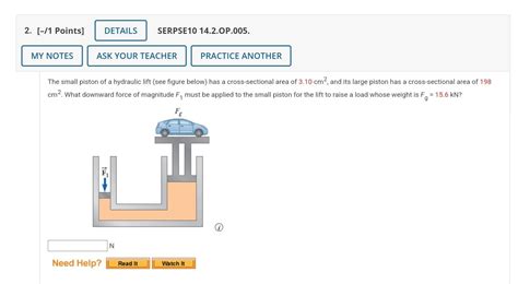 Solved The Small Piston Of A Hydraulic Lift
