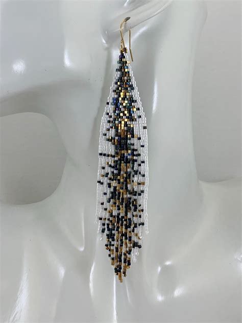 White Blue And Gold Galaxy Beaded Earrings Statement Boho Etsy