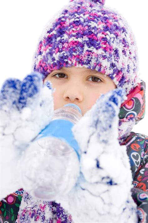 Girl Drink Water in Winter Park Stock Photo - Image of young, warm: 23959198