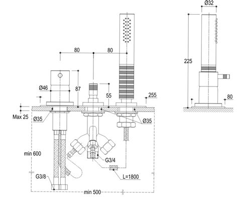 Ritmonio Diametro35 Bateria Wannowa Na Brzeg Wanny 3 Otworowa Chrom