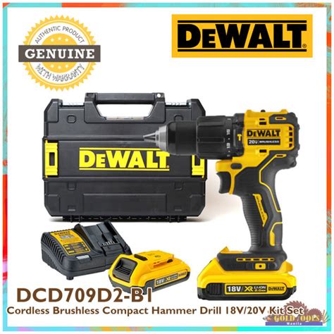 Dewalt Dcd709d2 Cordless Brushless Compact Hammer Drill 18v20v Kit Set