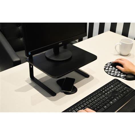 Suporte Monitor Reliza Office Preto Base MDF Casa Da Ergonomia