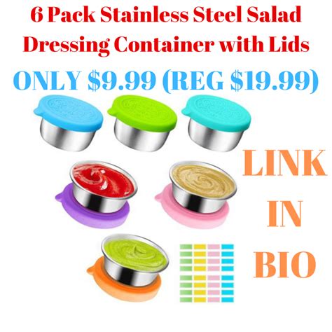 6 Pack Stainless Steel Salad Dressing Container with Lids – Daily Deals