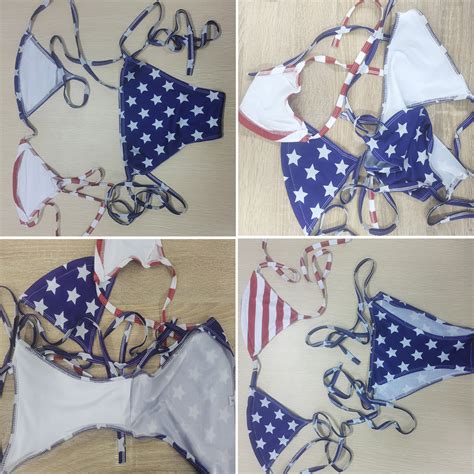 Us Flag Triangle Bikini Set Women Female Star Spangled Banner Beachwear