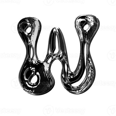 W Alphabet With Y K Liquid Metallic Chrome Effect Png