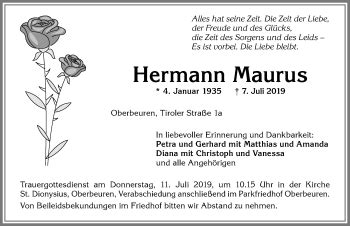 Traueranzeigen Von Hermann Maurus Allg Uer Zeitung