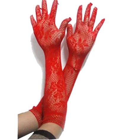 Fashion Formal Long Women Gloves Female Fishnet Floral Fancy Lace Sheer