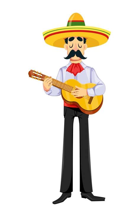 Mexican Man In Sombrero Playing The Guitar Vector Art At Vecteezy