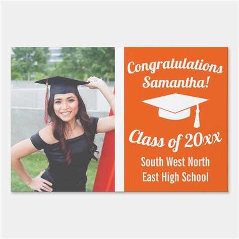 Basic Orange Graduation Photo Congratulations Grad Sign Size 12 X 18