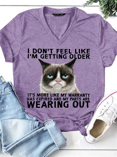 Womens Funny Qoute Grumpy Cat Crew Neck Loose Casual T Shirt Lilicloth