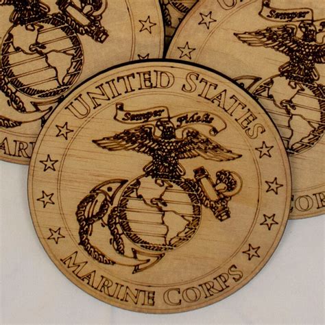 Us Marine Corps Logo On 4in Round Laser Engraved Wood Coasters Etsy