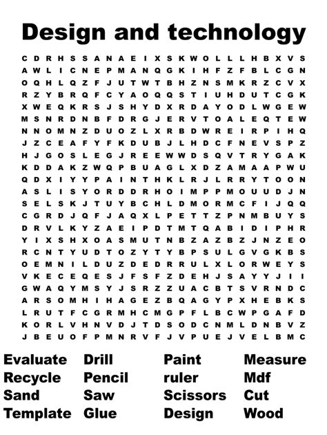 Design And Technology Word Search WordMint