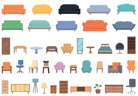 Los Iconos De La Tienda De Muebles Establecen El Vector De Dibujos