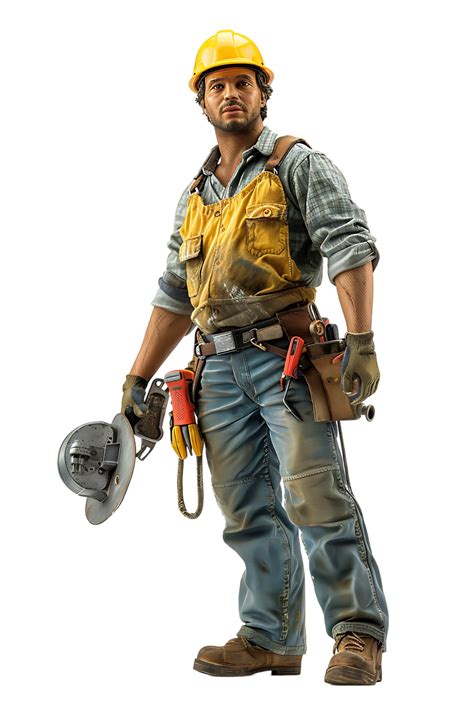confident construction worker standing isolated against a transparent