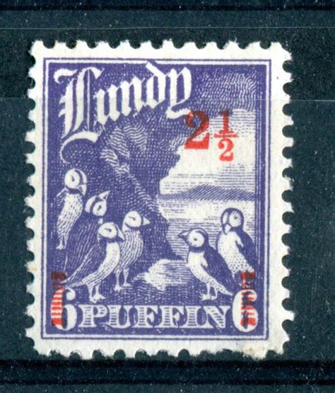 Lundy Island 1943 Overprint 2 12 Puffin Red On 6 Puffin Violet Mint