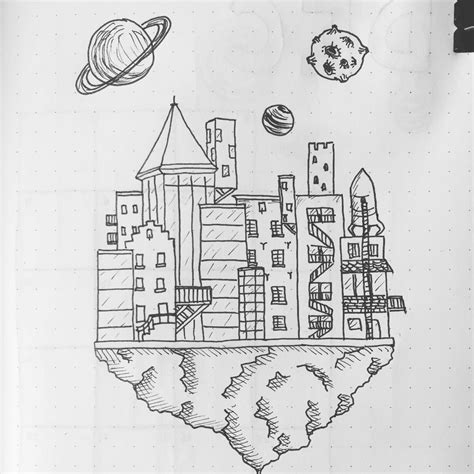 Bullet journal cover page for December. Drawing of a dystopian world ...