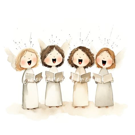 Adorable Little Angels Singing Christmas Carols Clipart Bundle 10 High