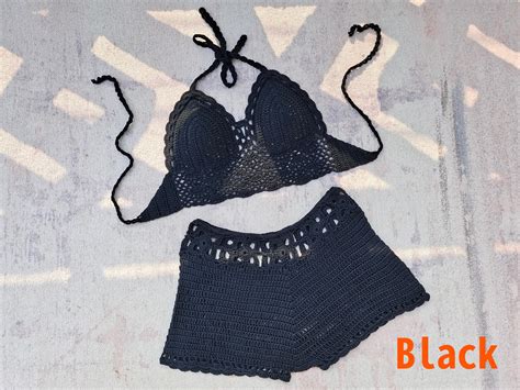Women S Bikini Piece Set Hand Crochet Woven Tankini Top And Hot Pants Summer Beachwear Etsy