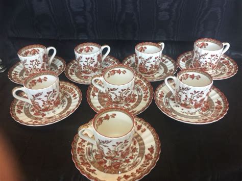 Copeland Spode India Tree Set Of 8 Demitasse Cups And Saucers 1900