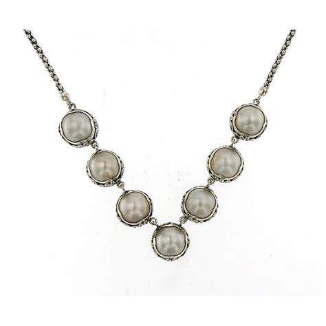 Samuel B STERLING SILVER ROUND 7 STONE WHITE MABE PEARL NECKLACE 59554N