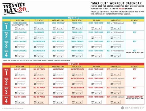 Printable Insanity Max Calendar Shaun T Workout Pdf