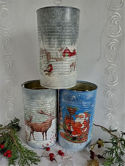 Winter Tin Cans Decoupage Tin Cans Painted Tin Cans Tin - Etsy in 2022 ...