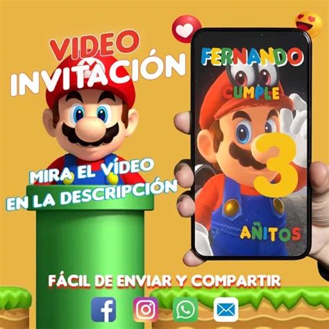 Mario Bros Video Invitaci N De Cumplea Os Digital En Venta En