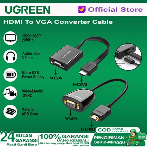 Promo UGREEN Kabel HDMI To VGA Converter Proyektor Up To 1080P 40253