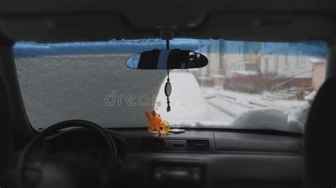 Cleaning The Car S Windshield From Snow Stock Footage Video Of