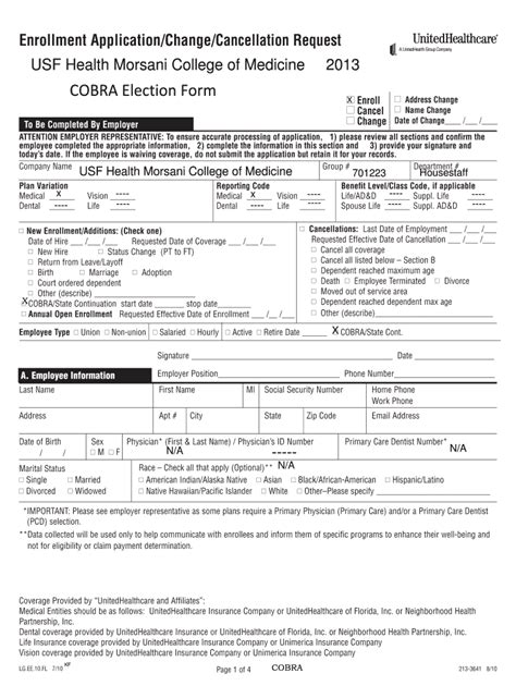 Fillable Online Health Usf Cobra Enrollment Form Usf Health Health