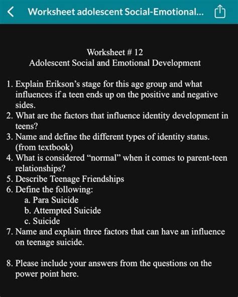 Worksheet Adolescent Social Emotional Worksheet