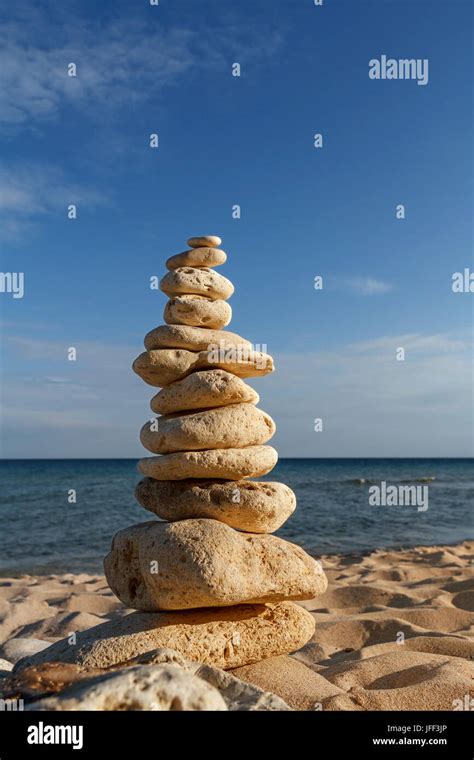 Stone Piles On The Beach Stock Photo Alamy