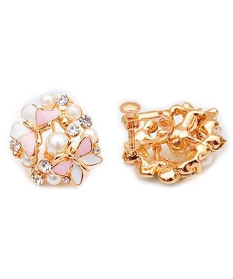 Fashion Butterfly Rhinestone Non Pierced Pink Clips For Non Pierced