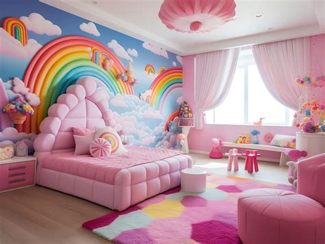 Premium Photo | Candyland Room Girls With Candy Themed Wall Decals ...