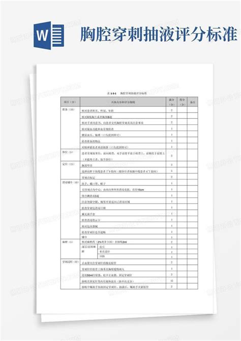 胸腔穿刺抽液评分标准word模板下载编号lpkvjkdp熊猫办公