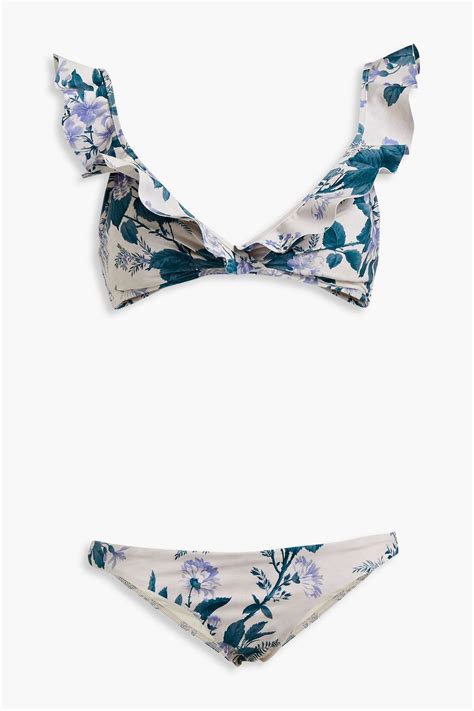 Zimmermann Ruffle Trimmed Floral Print Triangle Bikini The Outnet