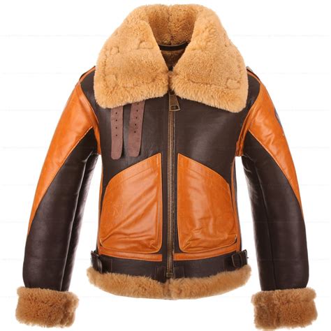 Raf Mens B3 Brown Sheepskin Bomber Shearling Two Tone Style Real