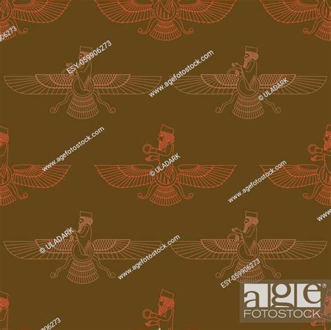 Seamless Pattern With Ancient Sumerian Symbol Faravahar For Your