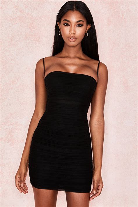 Ruched Bodycon Mini Mesh Cocktail Party Dress Black Rosedress