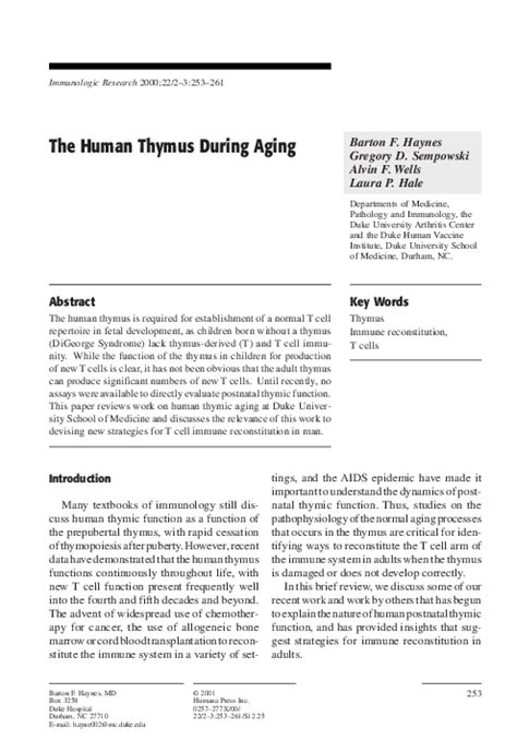 (PDF) The Human Thymus During Aging | Alvin Wells and Laura Hale - Academia.edu