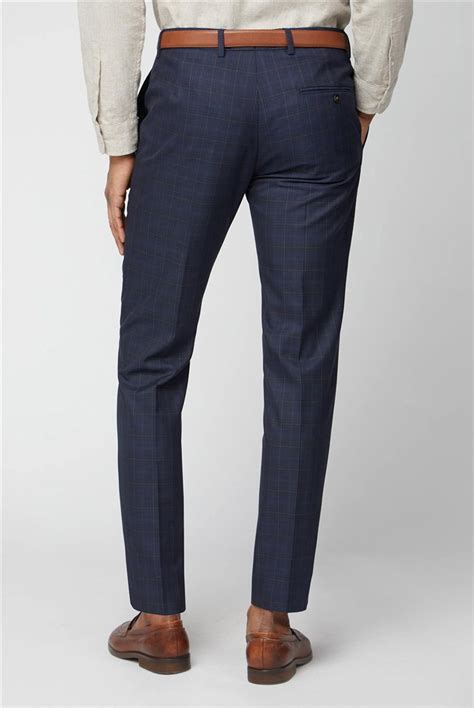 Limehaus Navy Caramel Checked Suit Trousers Suit Direct