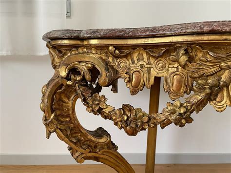 Proantic CONSOLE LOUIS XV EN BOIS SCULPTE ET DORE XIX SIECLE