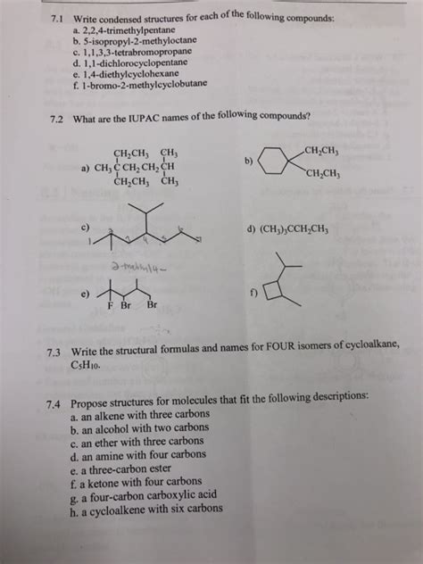 Solved Write Condensed Structures For Each Of The Following Chegg