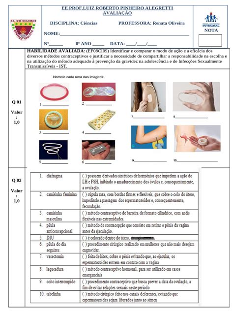 Métodos Contraceptivos 8 Ano - Métodos Contraceptivos no 8º Ano | PDF | Anticoncepcionais | Fertilidade