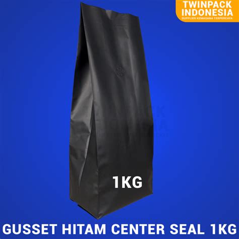 Kemasan Kopi Gusset Alumunium Foil Center Seal Hitam Black Doff Kg