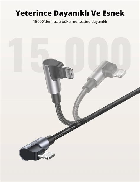 Ugreen 3A USB C to Lightning 90 Derece Örgülü Data ve Şarj Kablosu 1