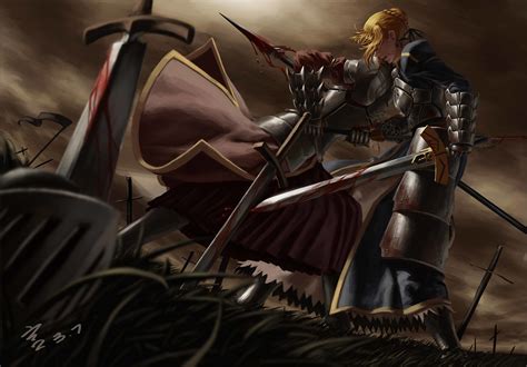 Epic Clash Saber In Battle Hd Wallpaper From Fate Series